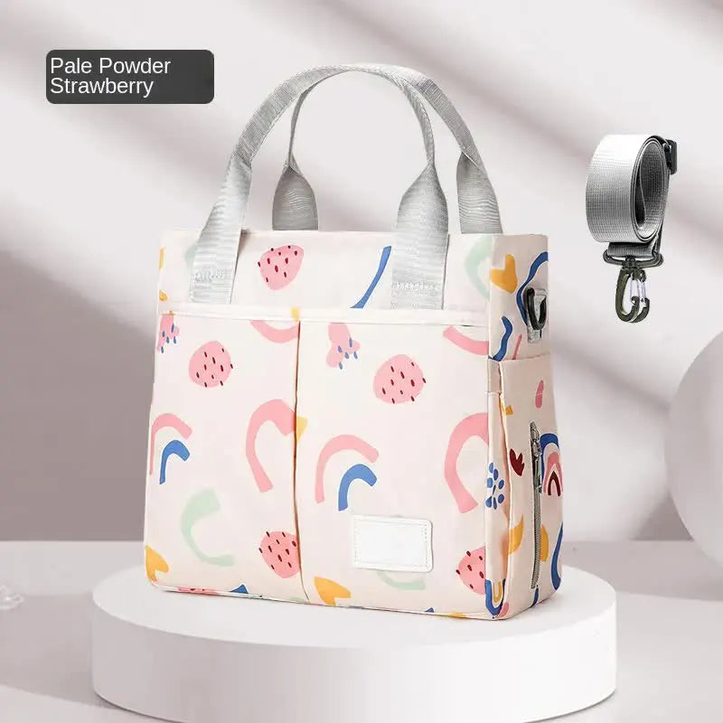 Pink Versatile Nappy Bag Tote - Lightweight Diaper Bag with Insulated Pocket & Crossbody Strap - Image 2