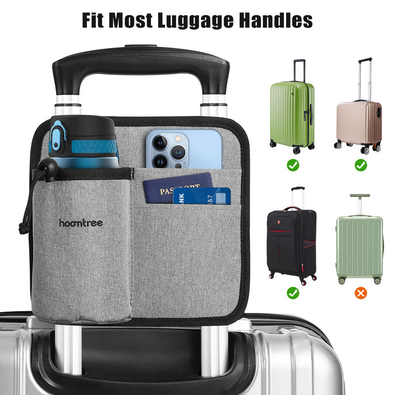 2 Pcs Grey Hands-Free Luggage Handle Travel Cup Holder & Organizer Pouch - Image 7