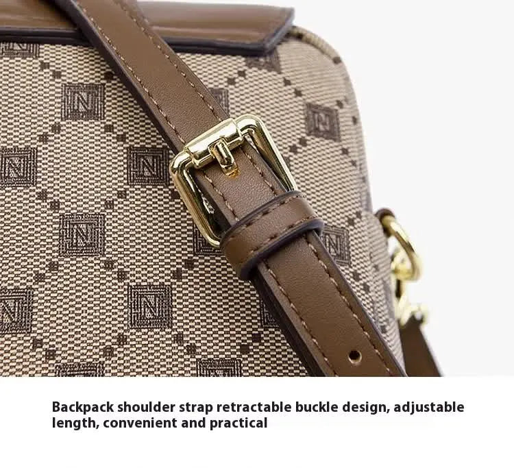 Brown Chic Checkered Mini Crossbody Phone Purse - PU Leather Vertical Shoulder Bag with Headphone Port - Image 8