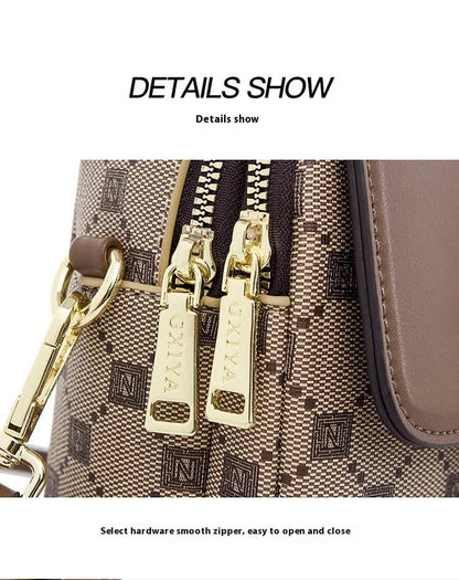 Brown and Black Chic Checkered Mini Crossbody Phone Purse - PU Leather Vertical Shoulder Bag with Headphone Port - Image 7