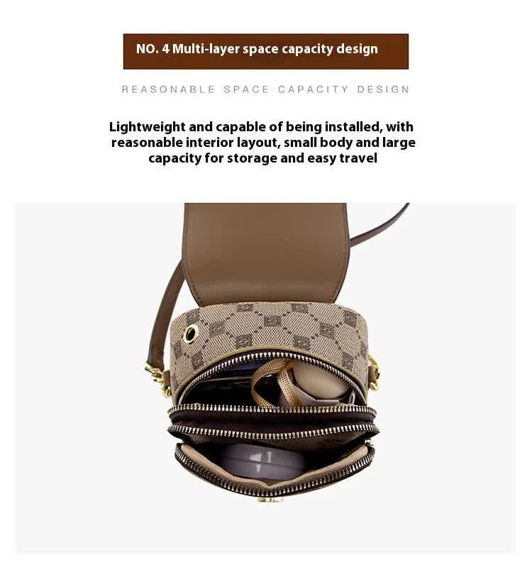 Brown and Beige Chic Diamond Mini Crossbody Phone Purse - PU Leather Vertical Shoulder Bag with Headphone Port - Image 5