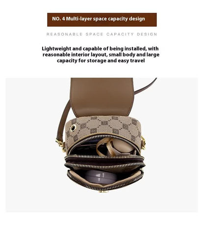 Brown and Beige Chic Diamond Mini Crossbody Phone Purse - PU Leather Vertical Shoulder Bag with Headphone Port - Image 5