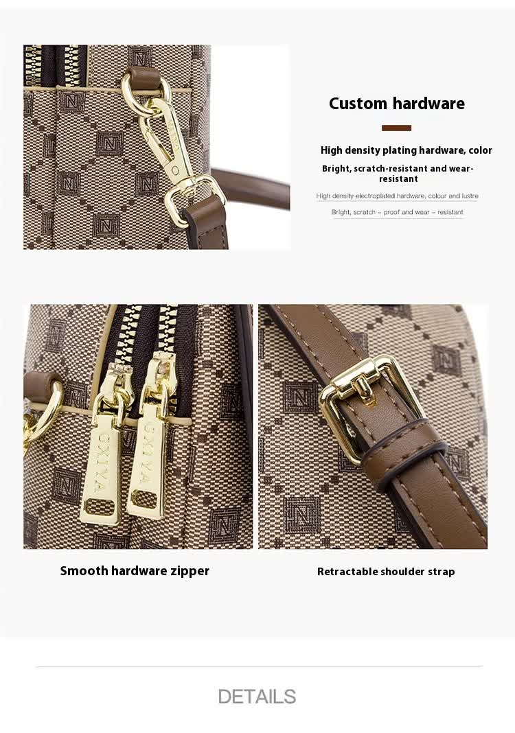 Brown Chic Round Mini Crossbody Phone Purse - PU Leather Vertical Shoulder Bag with Headphone Port - Image 4