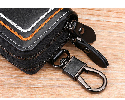 Brown Premium Genuine Leather Double Zipper Key Case - Car & House Key Organizer Pouch - Image 6