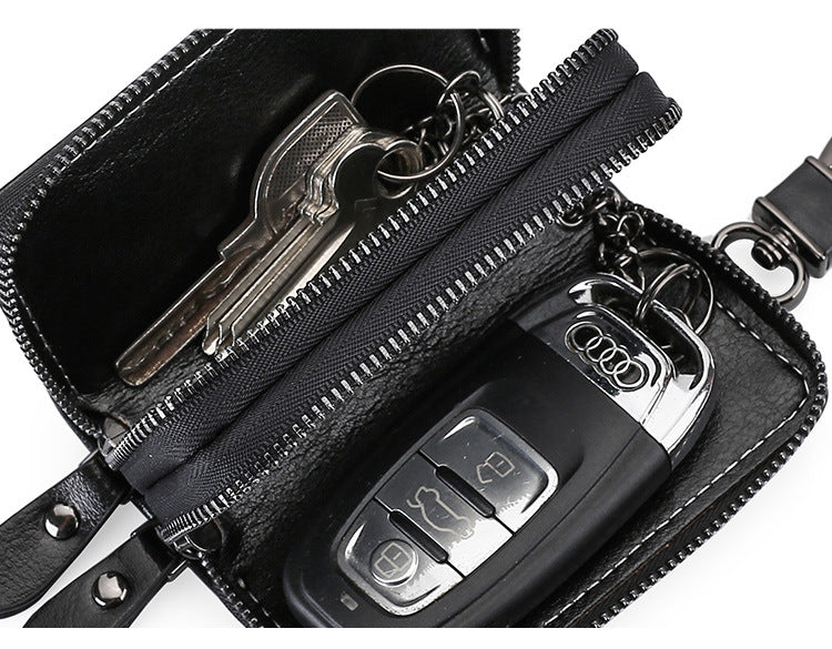 Brown Premium Genuine Leather Double Zipper Key Case - Car & House Key Organizer Pouch - Image 7