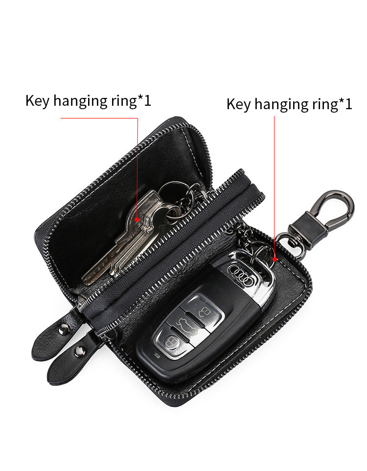 Blue Premium Genuine Leather Double Zipper Key Case - Car & House Key Organizer Pouch - Image 4