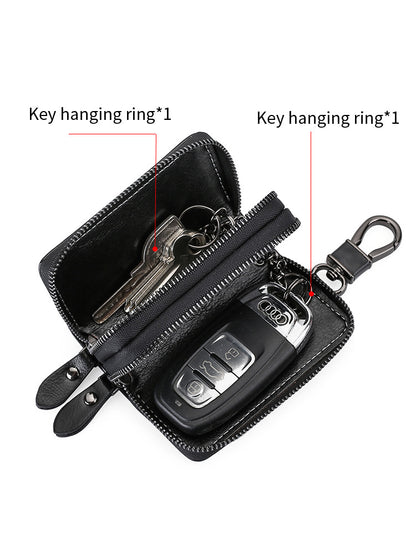 Blue Premium Genuine Leather Double Zipper Key Case - Car & House Key Organizer Pouch - Image 4