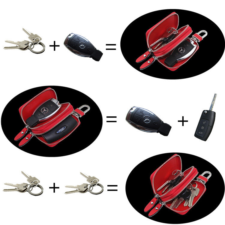 Dark Pink Compact Crossgrain Leather Double Zipper Key Case - Stylish Car & Home Key Organizer - Image 3
