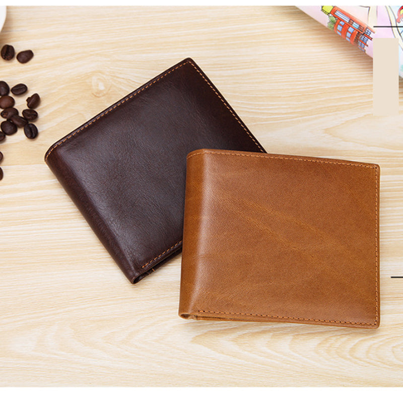 Coffee Genuine Leather RFID Blocking Wallet for Men - Vintage Bifold with Coin Pocket & ID Window - Image 2