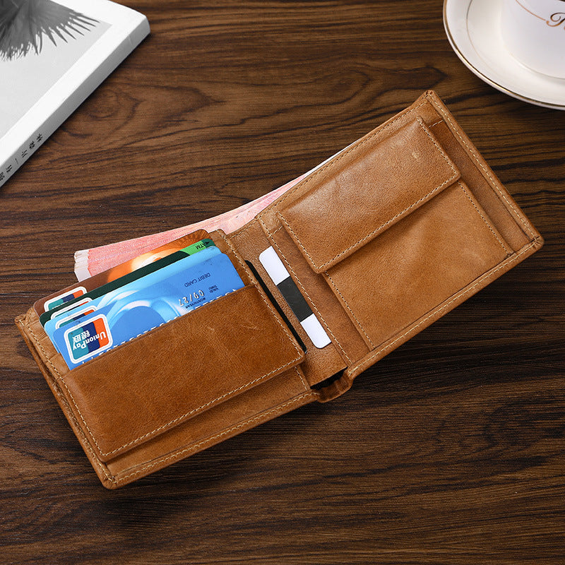 Coffee Genuine Leather RFID Blocking Wallet for Men - Vintage Bifold with Coin Pocket & ID Window - Image 4
