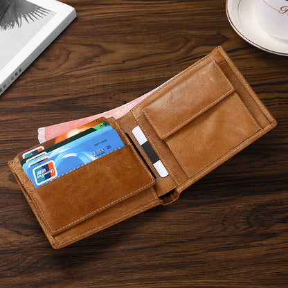 Brown Genuine Leather RFID Blocking Wallet for Men - Vintage Bifold with Coin Pocket & ID Window - Image 4