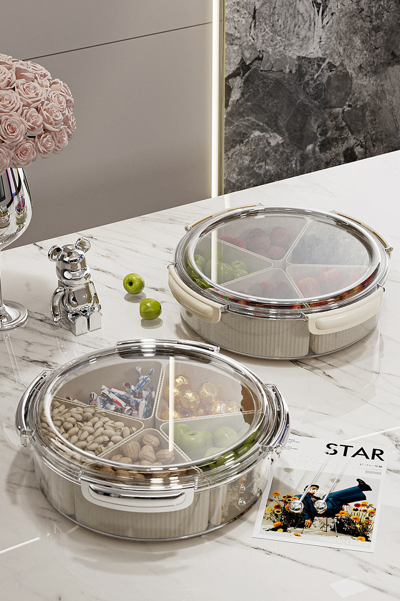 Beige And Silver Snap Button Elegant Compartment Serving Tray with Lid - Versatile Snack, Fruit & Candy Box - Image 4