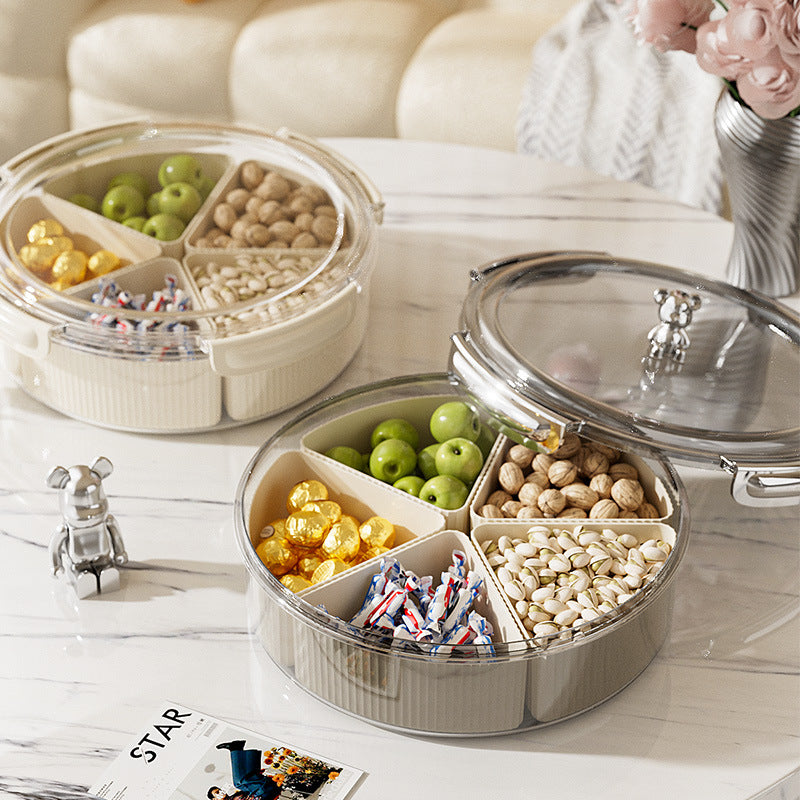 Grey And Beige Snap Button Elegant Compartment Serving Tray with Lid - Versatile Snack, Fruit & Candy Box - Image 2