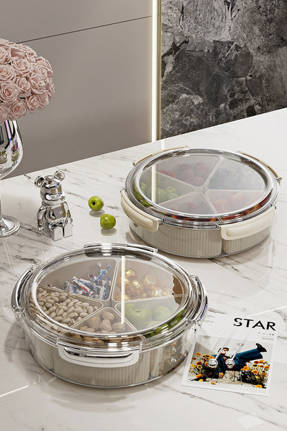 Beige And Beige Snap Button Elegant Compartment Serving Tray with Lid - Versatile Snack, Fruit & Candy Box - Image 4