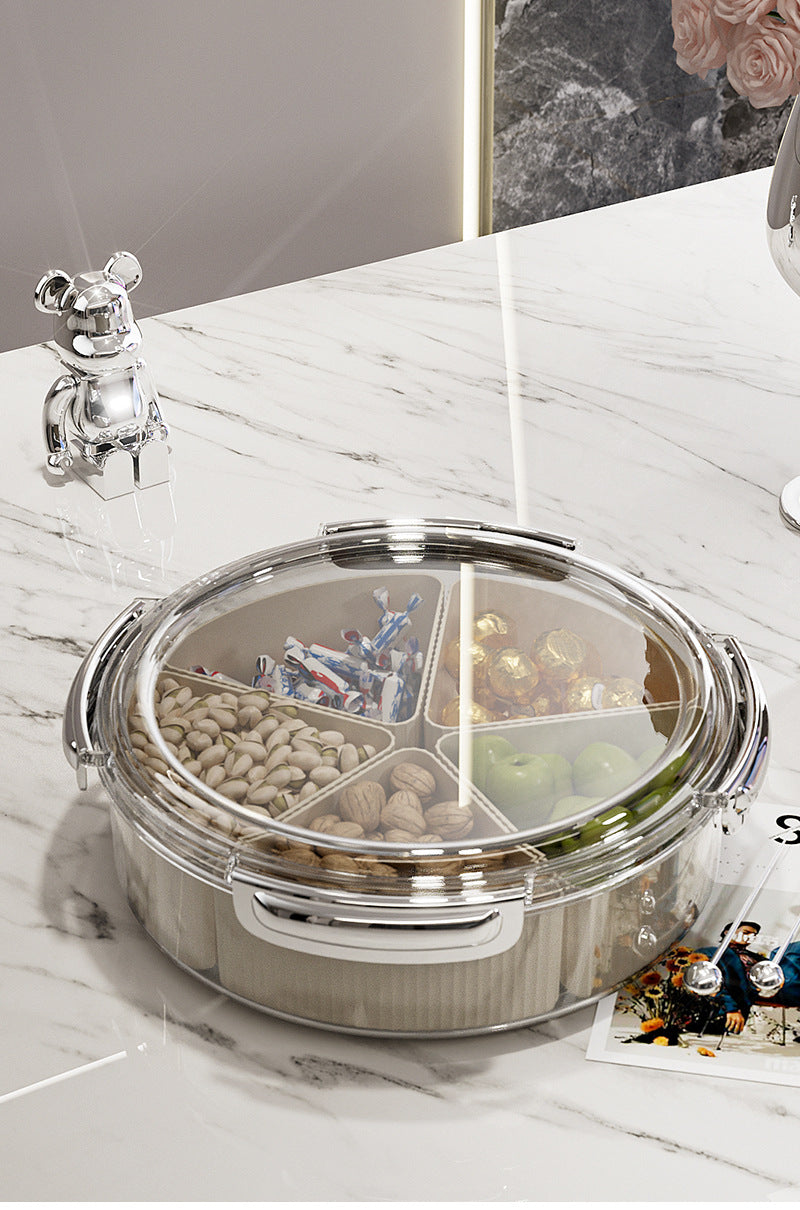 Beige And Beige Snap Button Elegant Compartment Serving Tray with Lid - Versatile Snack, Fruit & Candy Box - Image 5