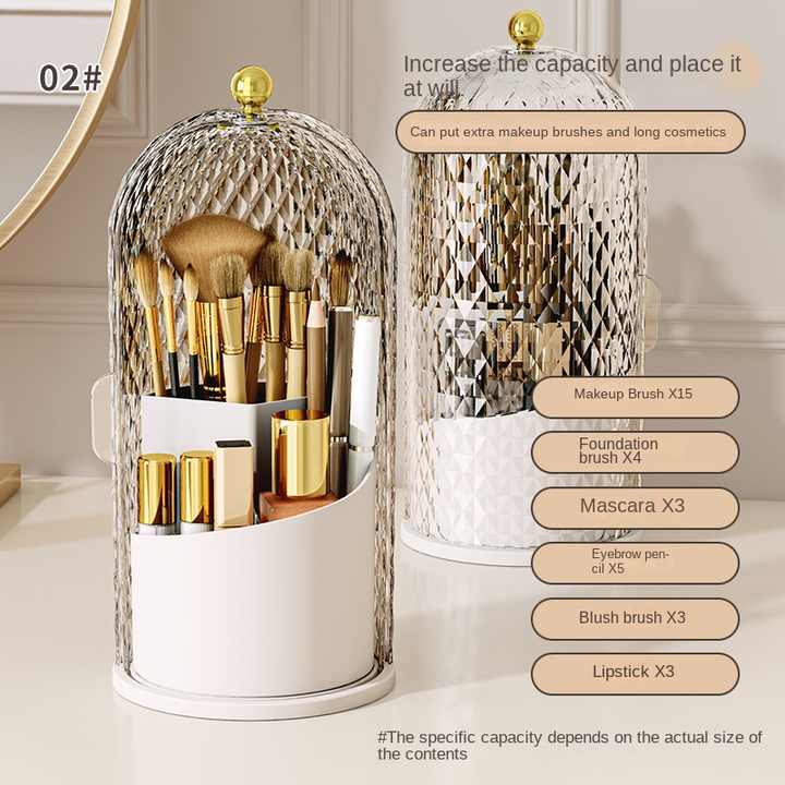 White Elegant 360 Rotating Makeup Brush Holder & Cosmetic Organizer with Dustproof Dome Lid(Makeup is a prop for shooting and is not included) - Image 4