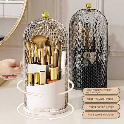 Black Elegant 360 Rotating Makeup Brush Holder & Cosmetic Organizer with Dustproof Dome Lid(Makeup is a prop for shooting and is not included) - Image 3