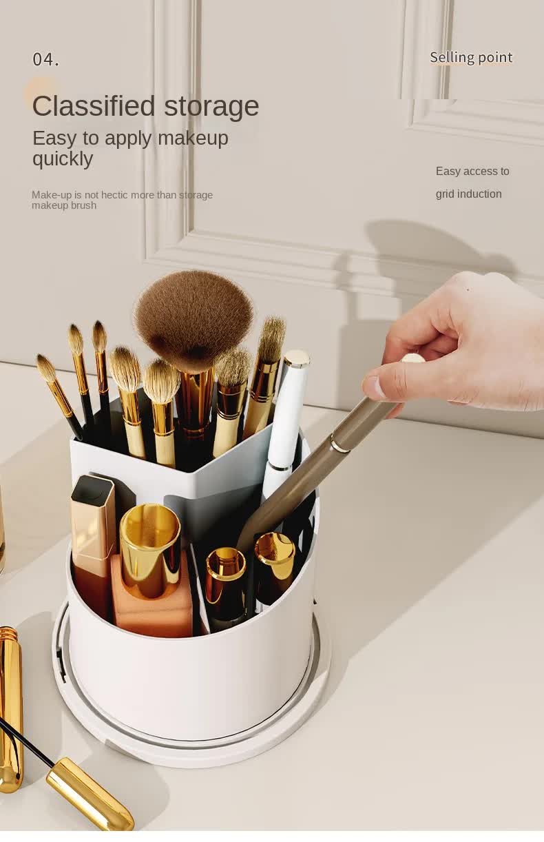 Black Elegant 360 Rotating Makeup Brush Holder & Cosmetic Organizer with Dustproof Dome Lid(Makeup is a prop for shooting and is not included) - Image 5