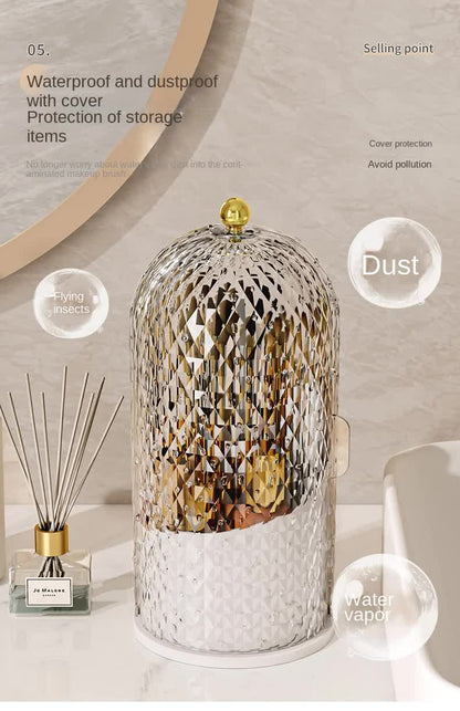 Black Elegant 360 Rotating Makeup Brush Holder & Cosmetic Organizer with Dustproof Dome Lid(Makeup is a prop for shooting and is not included) - Image 6