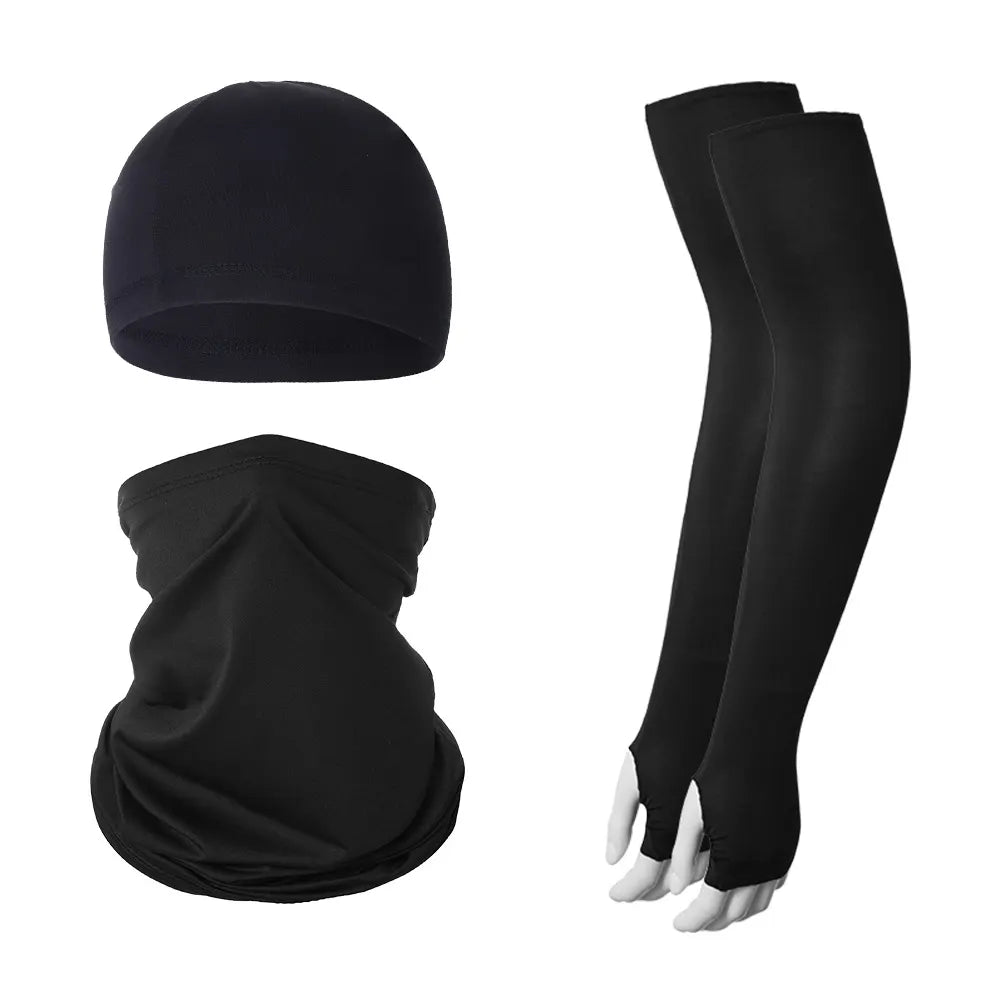2 Sets Black Cooling UV Protection Set - 2 Skull Cap, 2 Neck Gaiter & 4 Arm Sleeves for Outdoor Sports