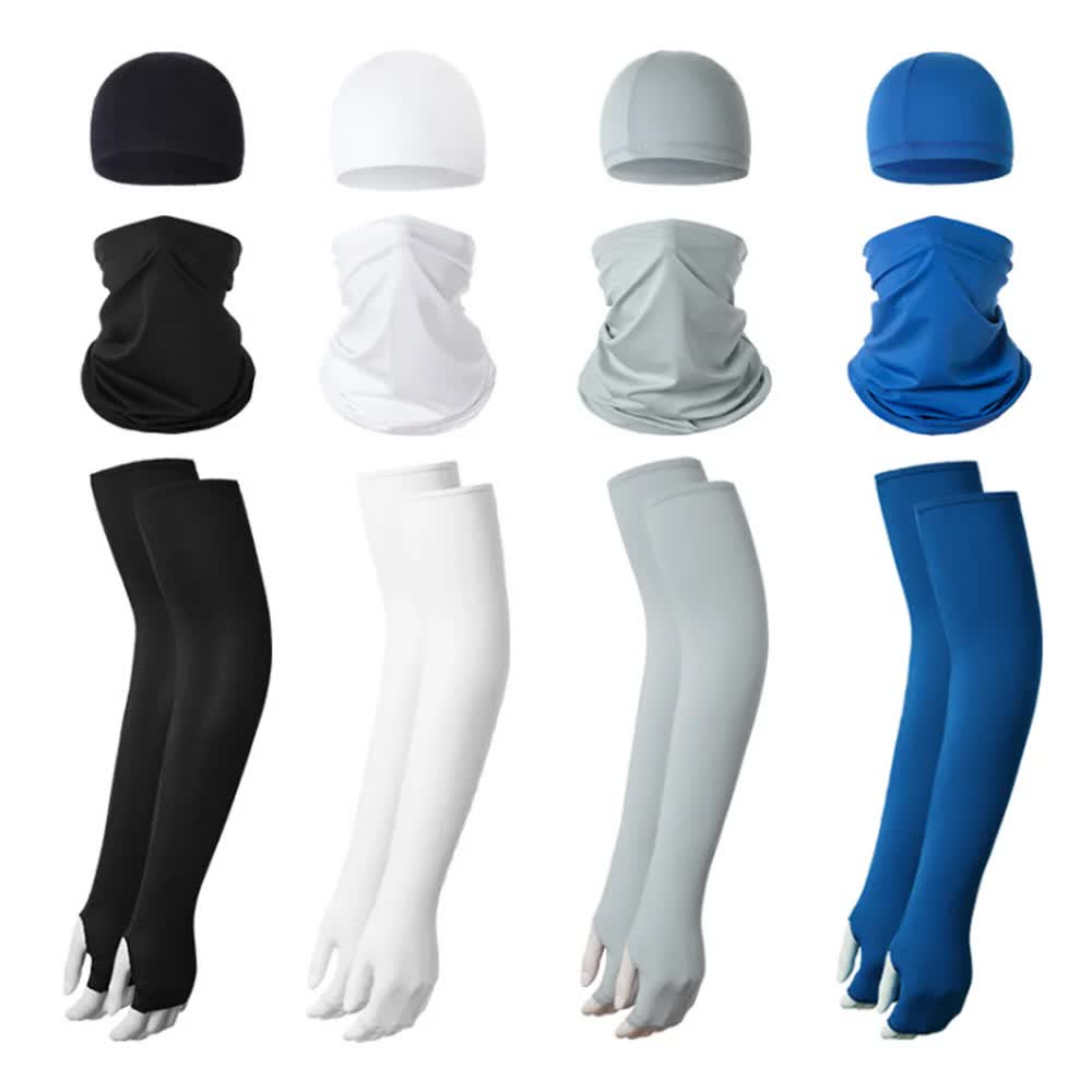 2 Sets Dark Grey Cooling UV Protection Set - 2 Skull Cap, 2 Neck Gaiter & 4 Arm Sleeves for Outdoor Sports - Image 2