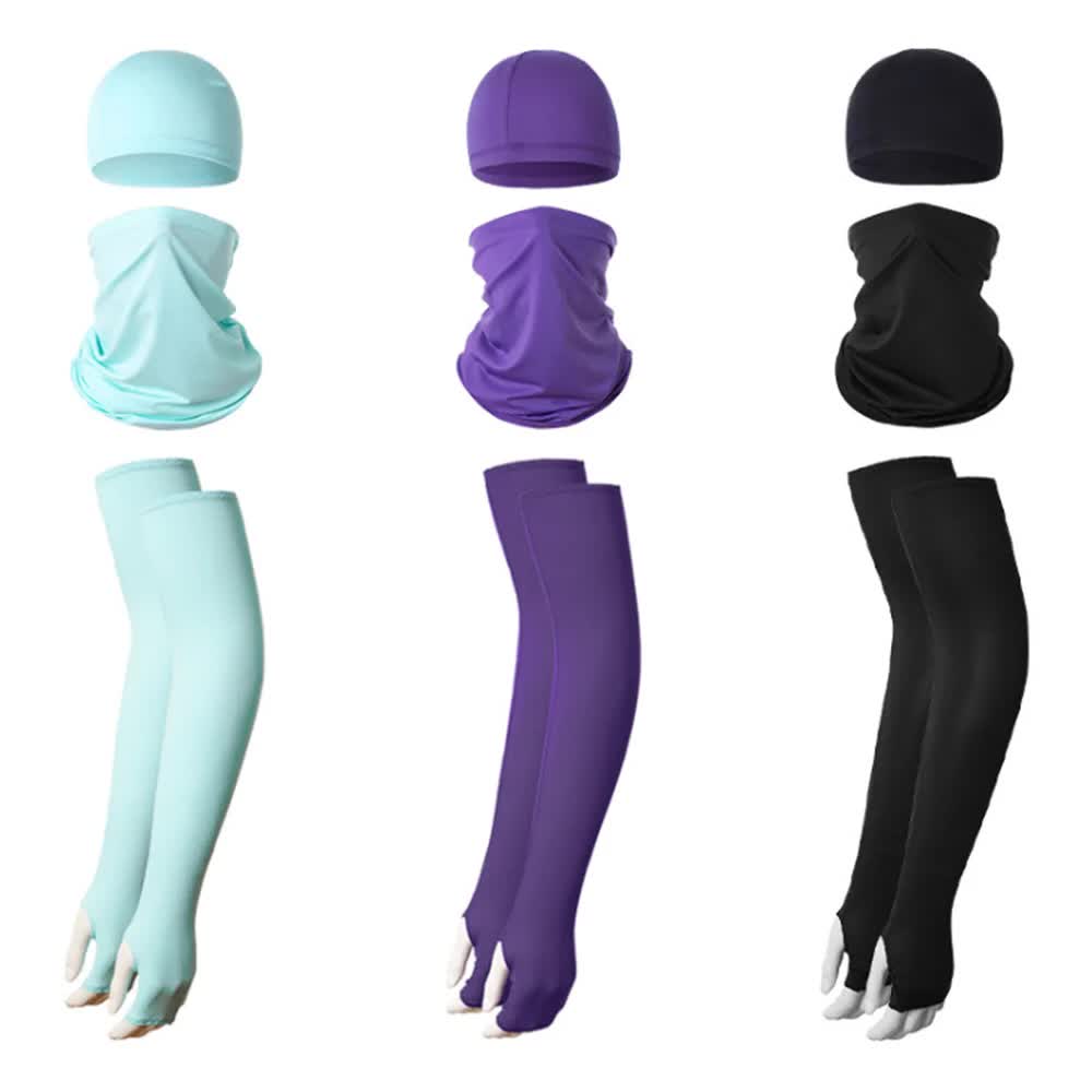 2 Sets Dark Grey Cooling UV Protection Set - 2 Skull Cap, 2 Neck Gaiter & 4 Arm Sleeves for Outdoor Sports - Image 3