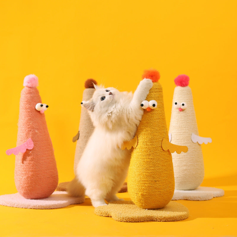 Coffee Adorable Chick Cat Scratching Post - Durable Sisal Rope Scratcher Toy for Cats & Kittens - Image 2