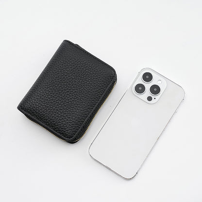 Black Compact RFID Genuine Leather Wallet for Women - Secure Zipper Card Holder & Coin Purse - Image 3