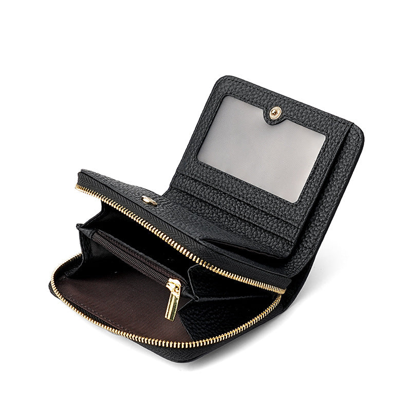 Black Compact RFID Genuine Leather Wallet for Women - Secure Zipper Card Holder & Coin Purse - Image 4