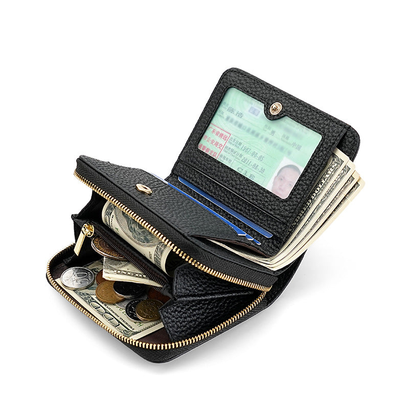 Blue Compact RFID Genuine Leather Wallet for Women - Secure Zipper Card Holder & Coin Purse - Image 6
