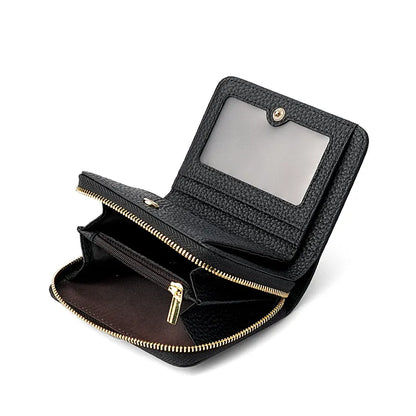 Red Compact RFID Genuine Leather Wallet for Women - Secure Zipper Card Holder & Coin Purse - Image 4