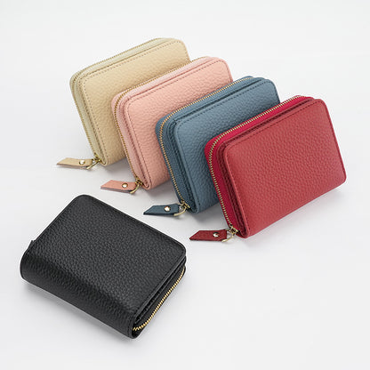 Pink Compact RFID Genuine Leather Wallet for Women - Secure Zipper Card Holder & Coin Purse - Image 2