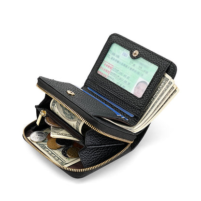 Grey Compact RFID Genuine Leather Wallet for Women - Secure Zipper Card Holder & Coin Purse - Image 6