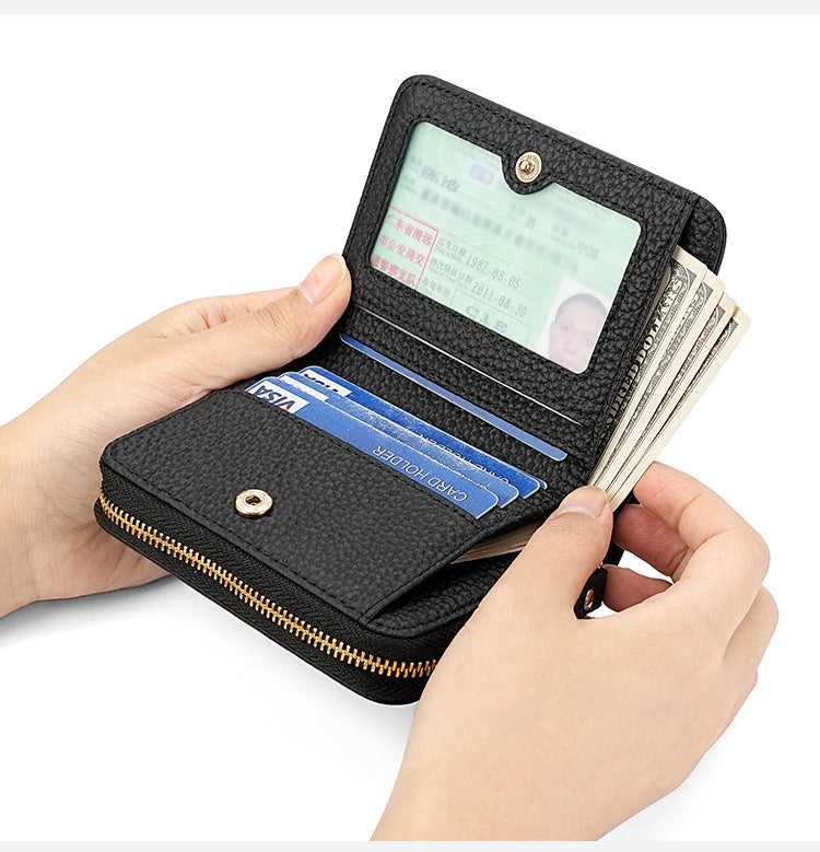 Grey Compact RFID Genuine Leather Wallet for Women - Secure Zipper Card Holder & Coin Purse - Image 7