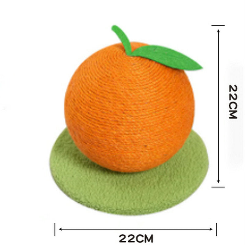 Orange Orange And Green Base Fun Fruit Shaped Sisal Cat Scratcher Ball - Durable Scratching Toy with Stable Base - Image 2