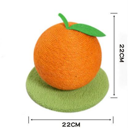 Orange Orange And Green Base Fun Fruit Shaped Sisal Cat Scratcher Ball - Durable Scratching Toy with Stable Base - Image 2