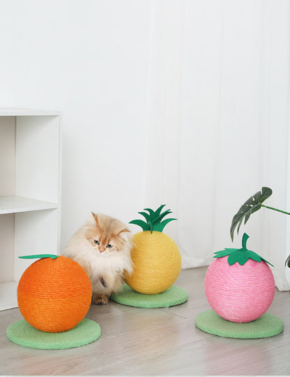 Orange Orange And Green Base Fun Fruit Shaped Sisal Cat Scratcher Ball - Durable Scratching Toy with Stable Base - Image 3