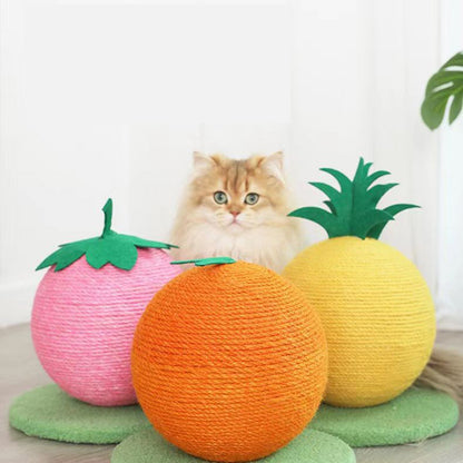 Orange Orange And Green Base Fun Fruit Shaped Sisal Cat Scratcher Ball - Durable Scratching Toy with Stable Base - Image 5