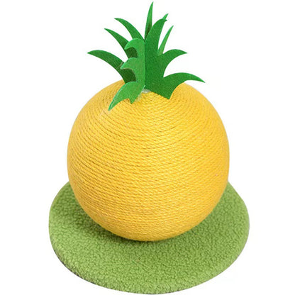 Yellow Pineapple And Green Base Fun Fruit Shaped Sisal Cat Scratcher Ball - Durable Scratching Toy with Stable Base - Image 2