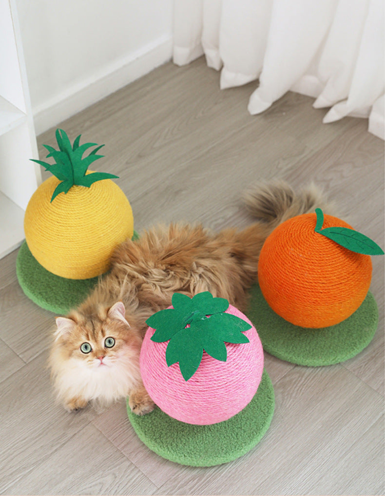 Yellow Pineapple And Green Base Fun Fruit Shaped Sisal Cat Scratcher Ball - Durable Scratching Toy with Stable Base - Image 4