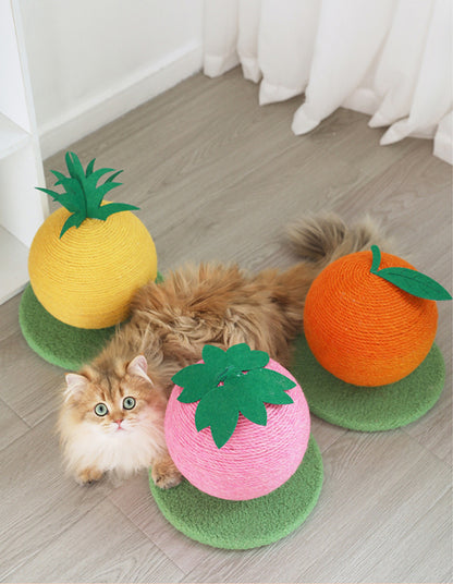 Yellow Pineapple And Green Base Fun Fruit Shaped Sisal Cat Scratcher Ball - Durable Scratching Toy with Stable Base - Image 4