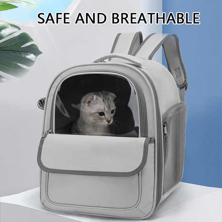 Grey Spacious Pet Carrier Backpack with Clear Window - Comfortable Travel Bag for Cats & Small Dogs - Image 4