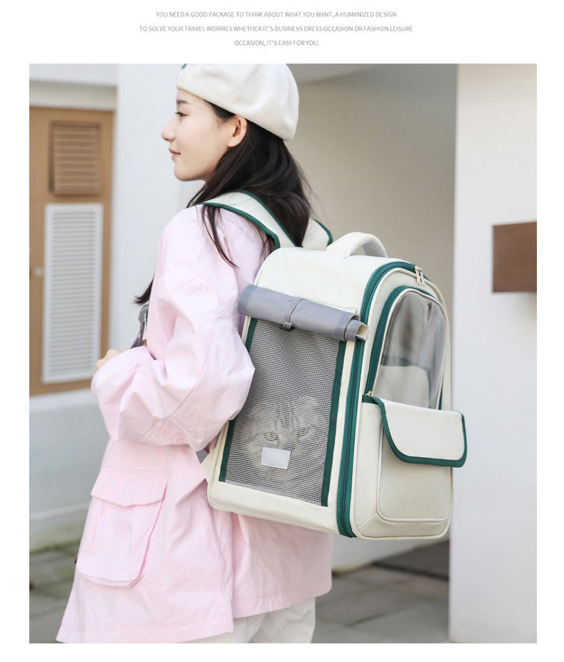 Beige And Yellow Spacious Pet Carrier Backpack with Clear Window - Comfortable Travel Bag for Cats & Small Dogs - Image 8