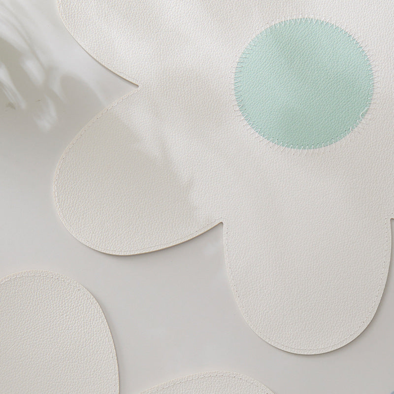 Blue Background With White Heart + Blue Background Set of 6 Reversible Flower Shaped Placemats - Waterproof PU Leather Dining Table Mats - Image 5