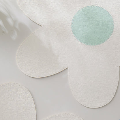 Blue Background With White Heart + Blue Background Set of 6 Reversible Flower Shaped Placemats - Waterproof PU Leather Dining Table Mats - Image 5