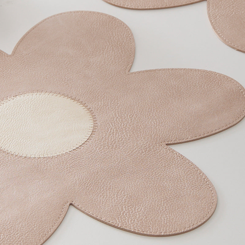 Blue Background With White Heart + Blue Background Set of 6 Reversible Flower Shaped Placemats - Waterproof PU Leather Dining Table Mats - Image 6