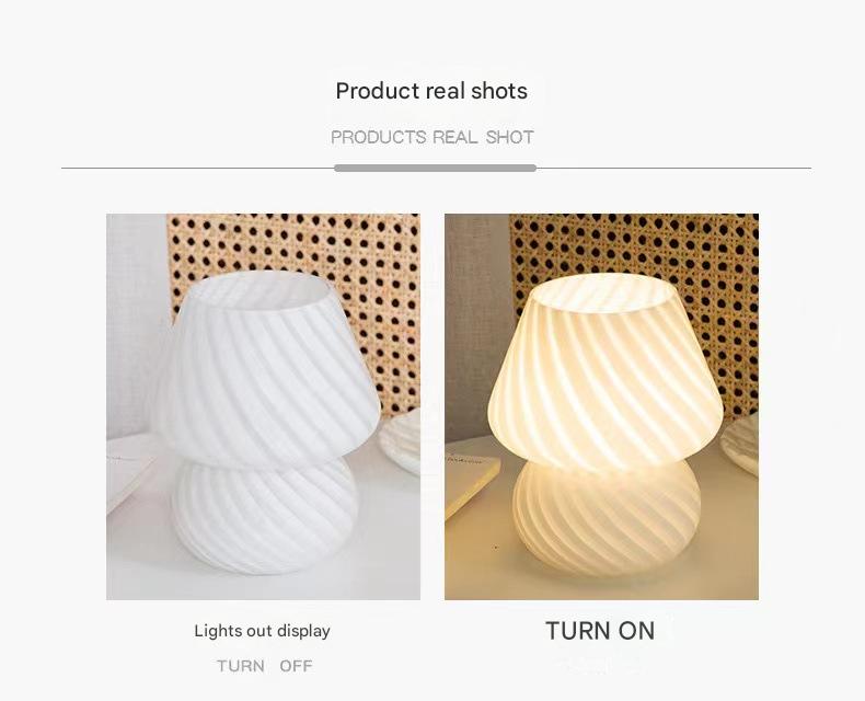 Pink Retro Swirl Glass Mushroom Table Lamp - USB Powered 3-Level Dimmable Bedside Accent Light - Image 6