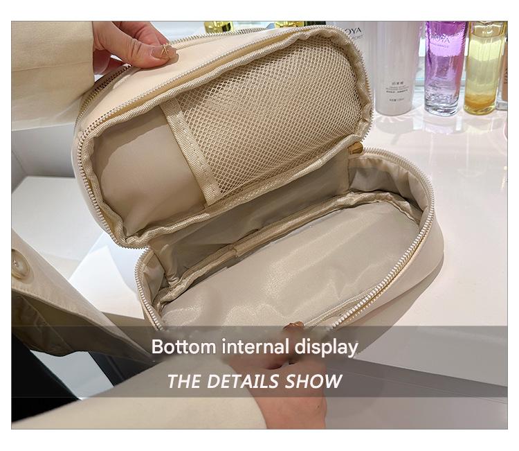 Brown Large Capacity Double Layer PU Leather Makeup Bag - Portable Travel Cosmetic Organizer Case - Image 8