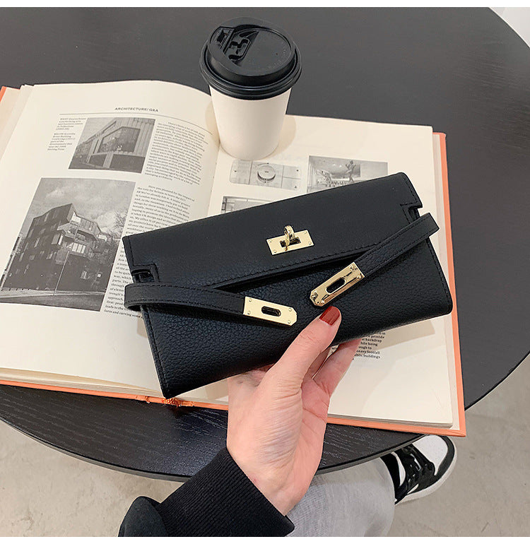 Black Elegant Women's Turn Lock Long Wallet - Black PU Leather Clutch Purse with Card Slots & Zipper Pocket - Image 7