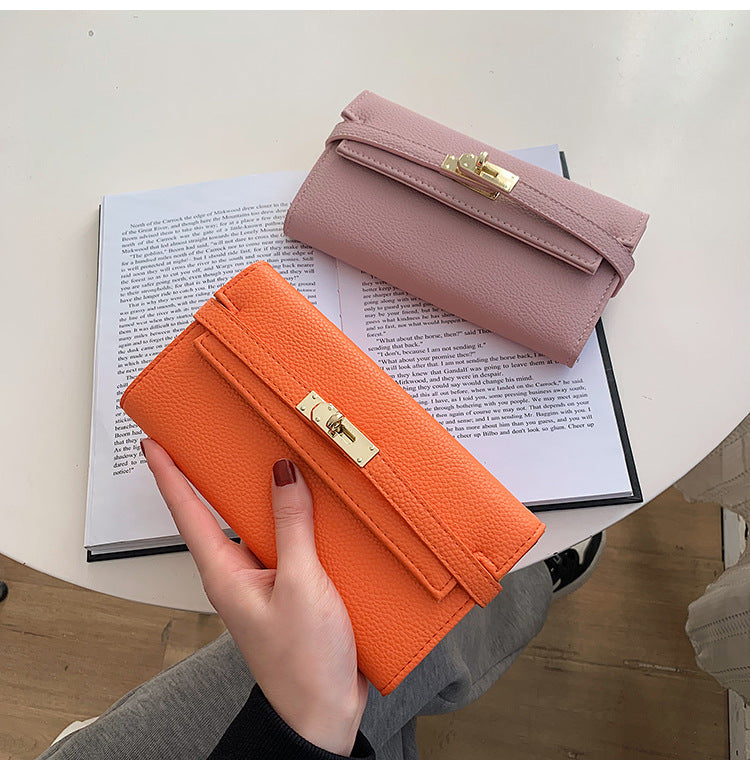 Grey Elegant Women's Turn Lock Long Wallet - Black PU Leather Clutch Purse with Card Slots & Zipper Pocket - Image 5